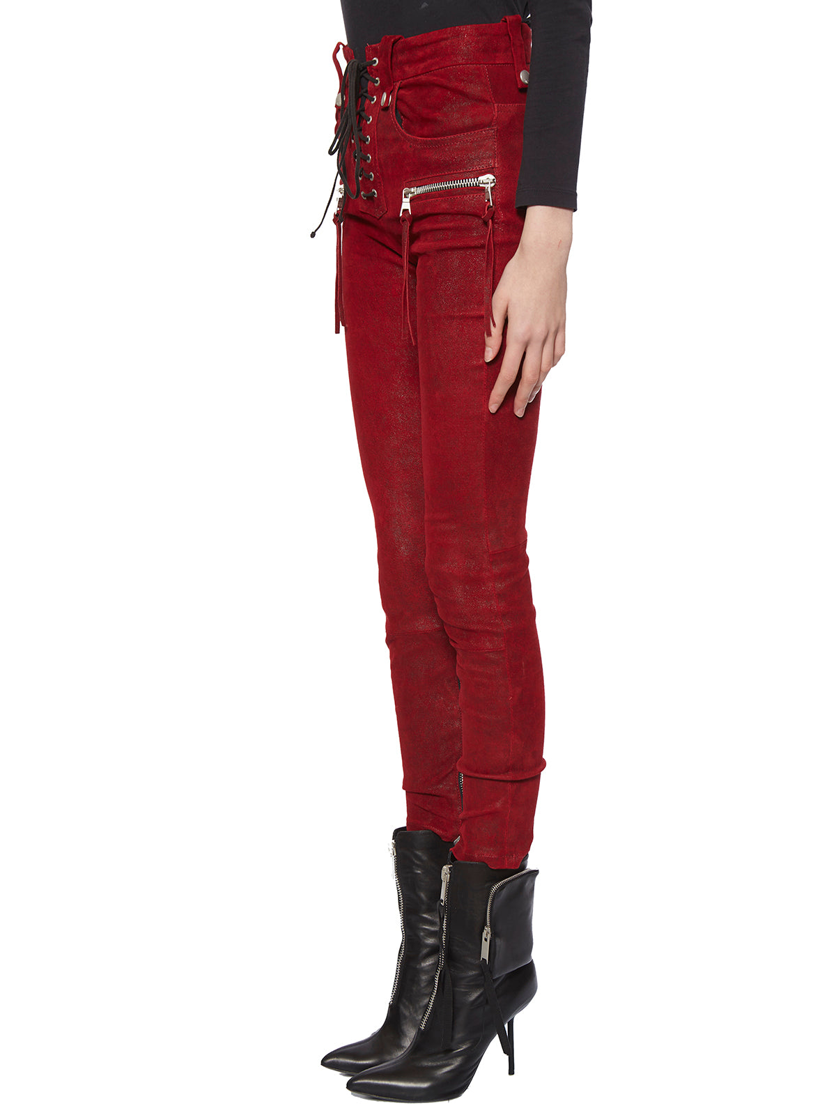 BEN TAVERNITI UNRAVEL Laced-Up Leather Stretch Trousers - Size 26