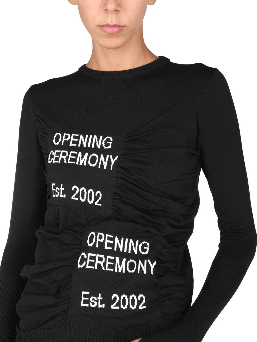 OPENING CEREMONY Classic Crew Neck Sweater with Front Embroidery