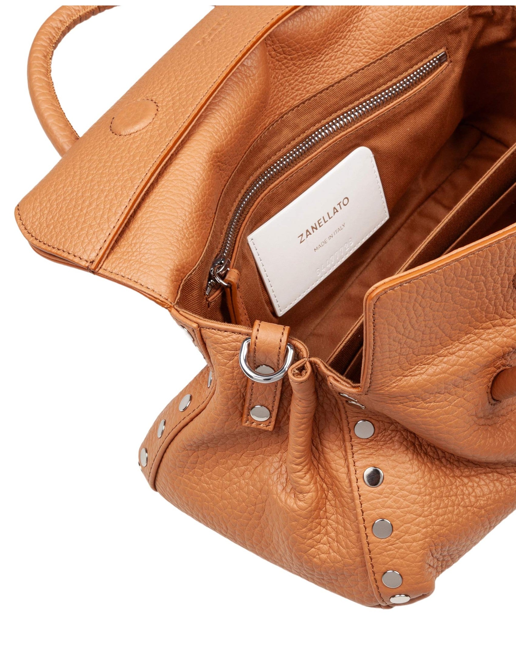 ZANELLATO Hammered Leather Handbag with Adjustable Strap - 33cm Width