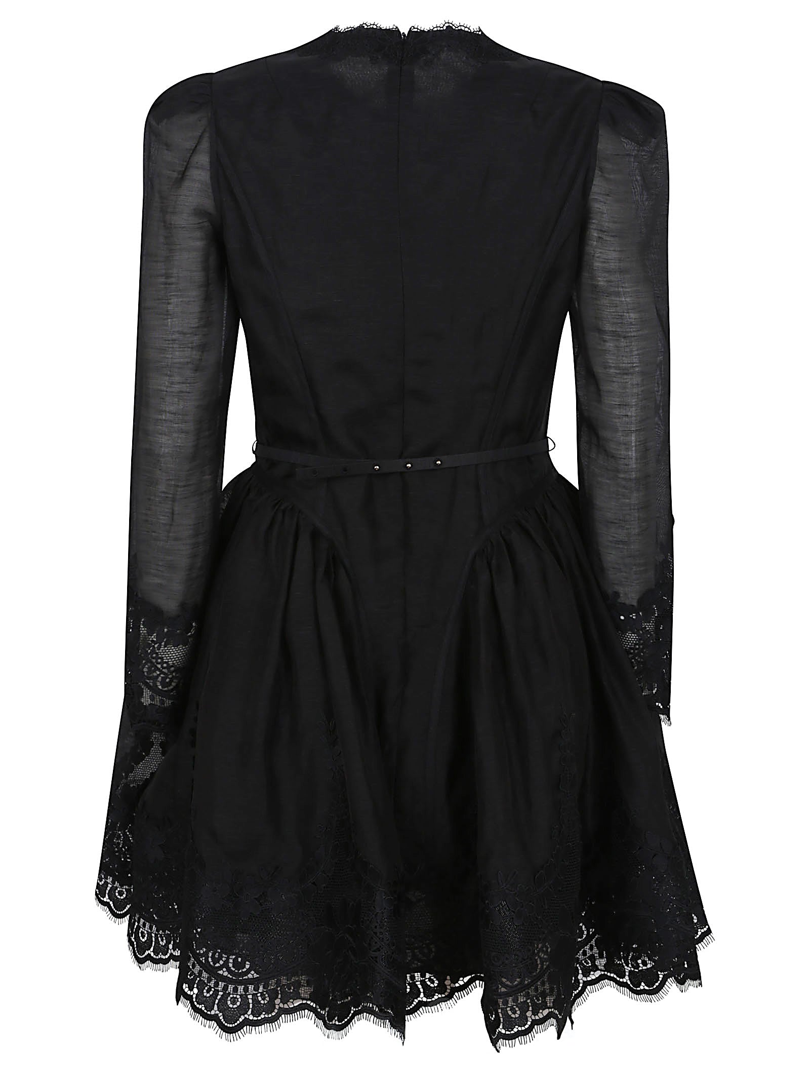 ZIMMERMANN Hypnotic Lace Trim Mini Dress with Removable Bow Belt