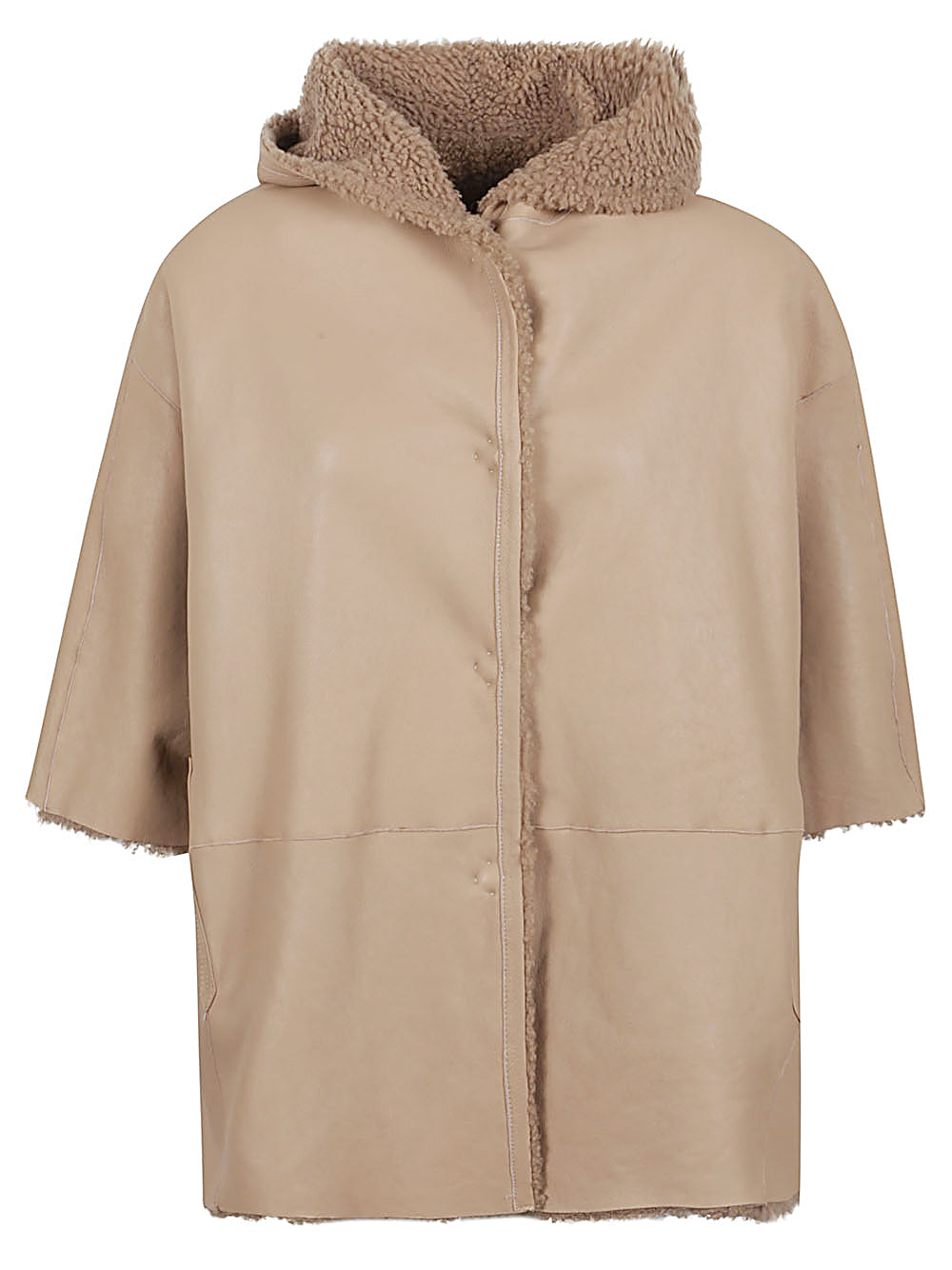 ENES Suede Leather Poncho Jacket with Buttoned Sleeves