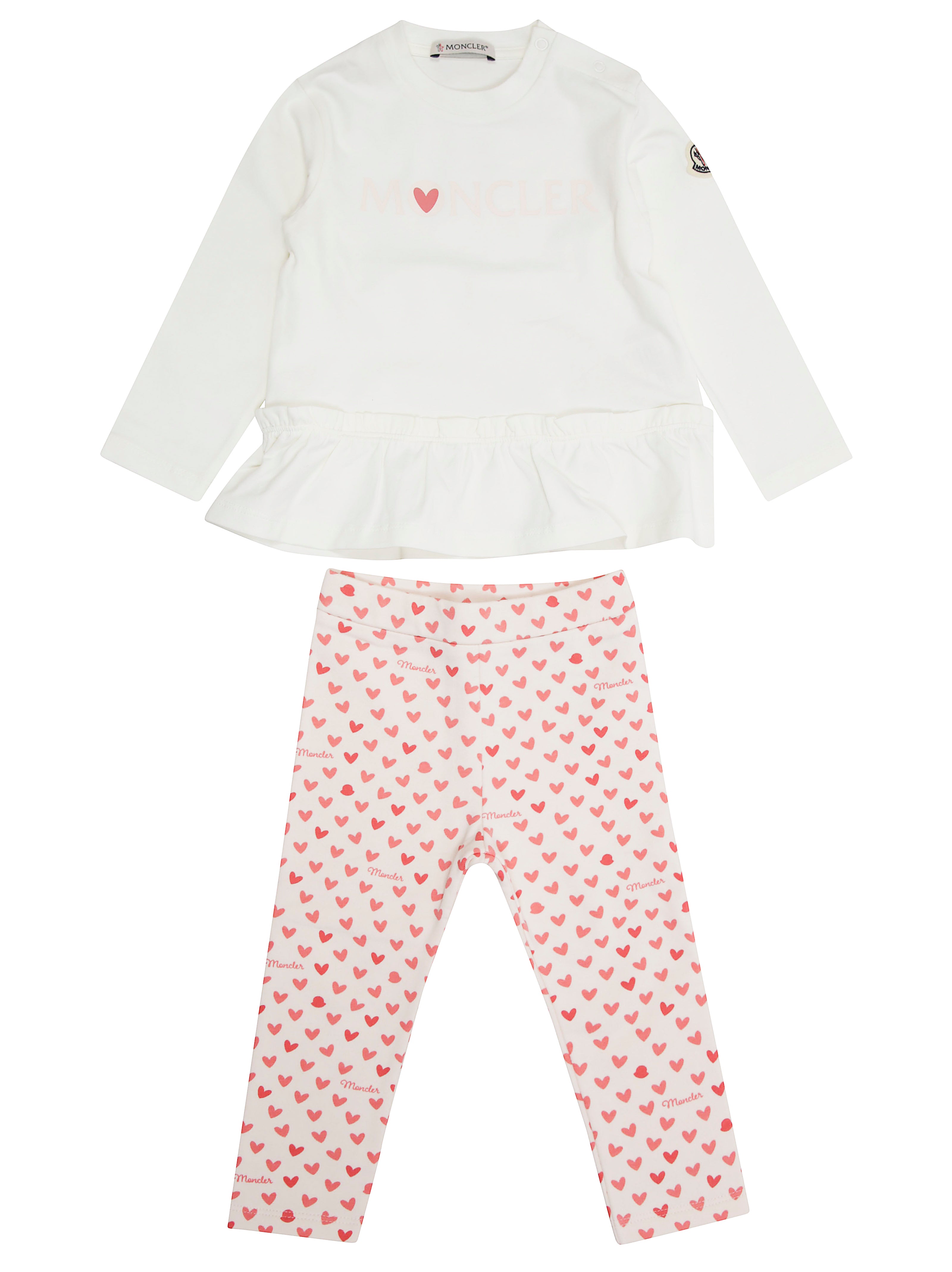 MONCLER Mini Heart Print Long Sleeve Top and Leggings Set