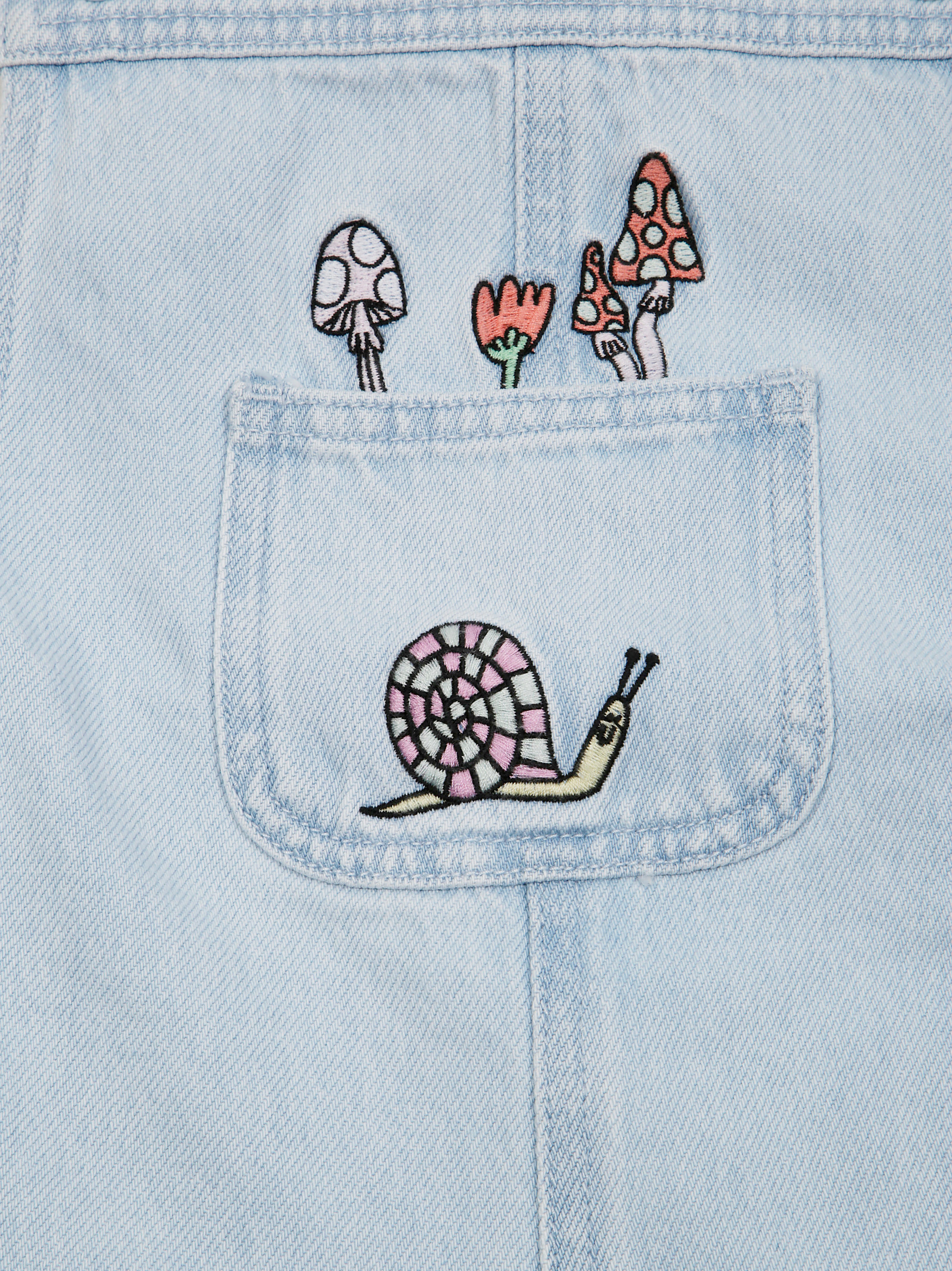 STELLA MC CARTNEY Mini Denim Overalls with Floral Embroidery
