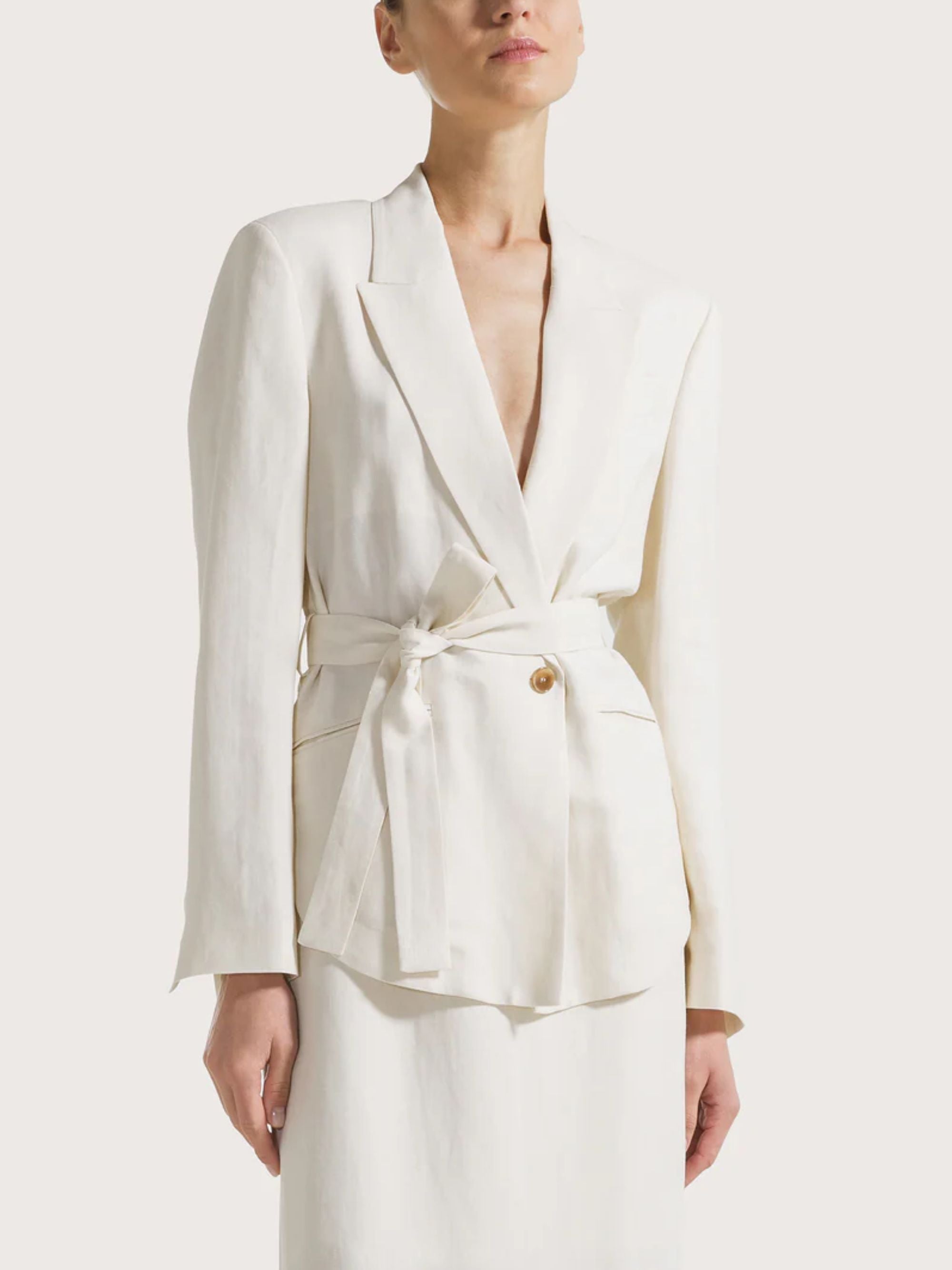 Seventy Chic Tie Detail Button Fastening Notched Lapels Women's Jacket