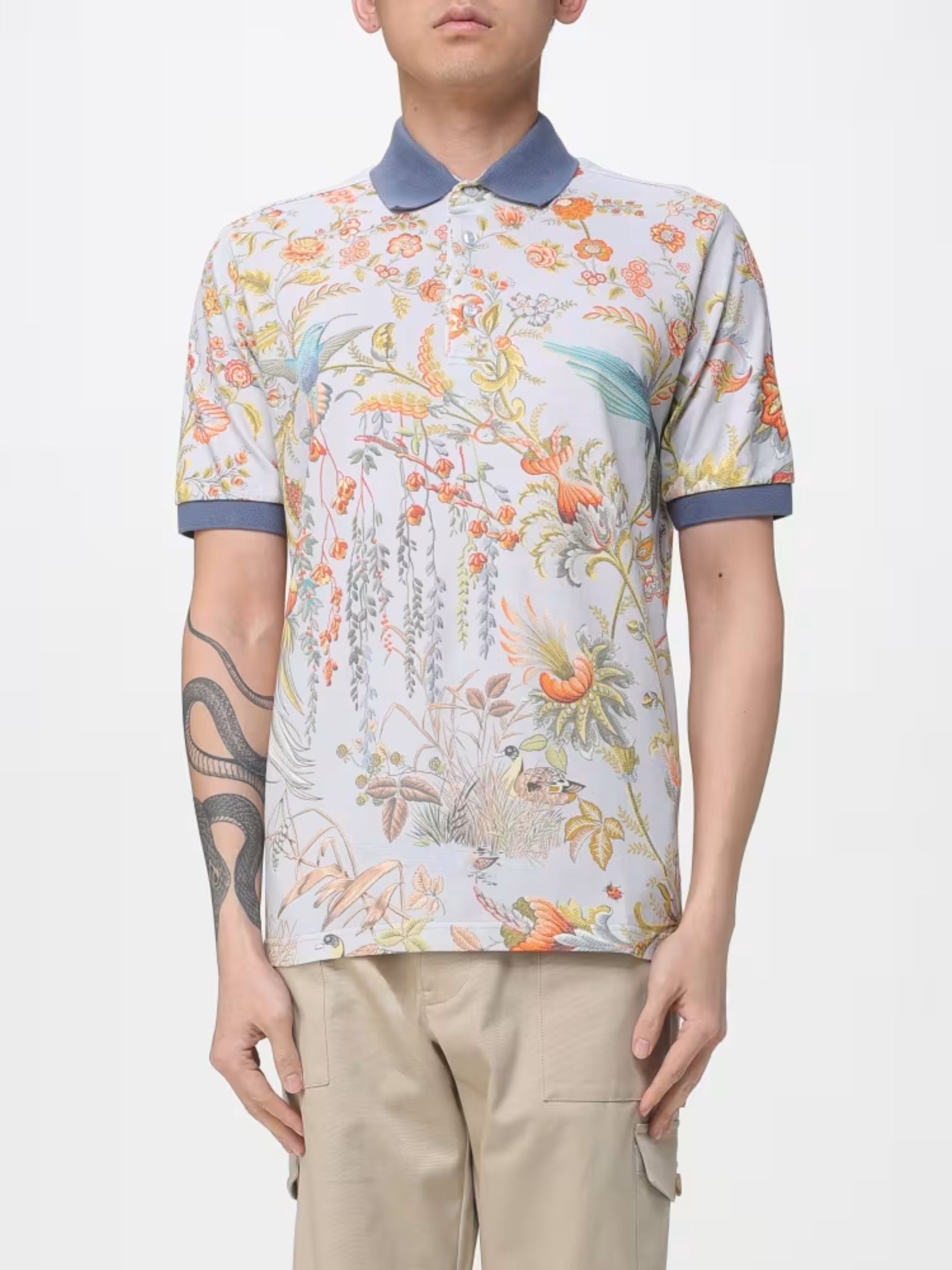 Etro Cotton Collared Short Sleeve T-Shirt with Ribbed Cuffs