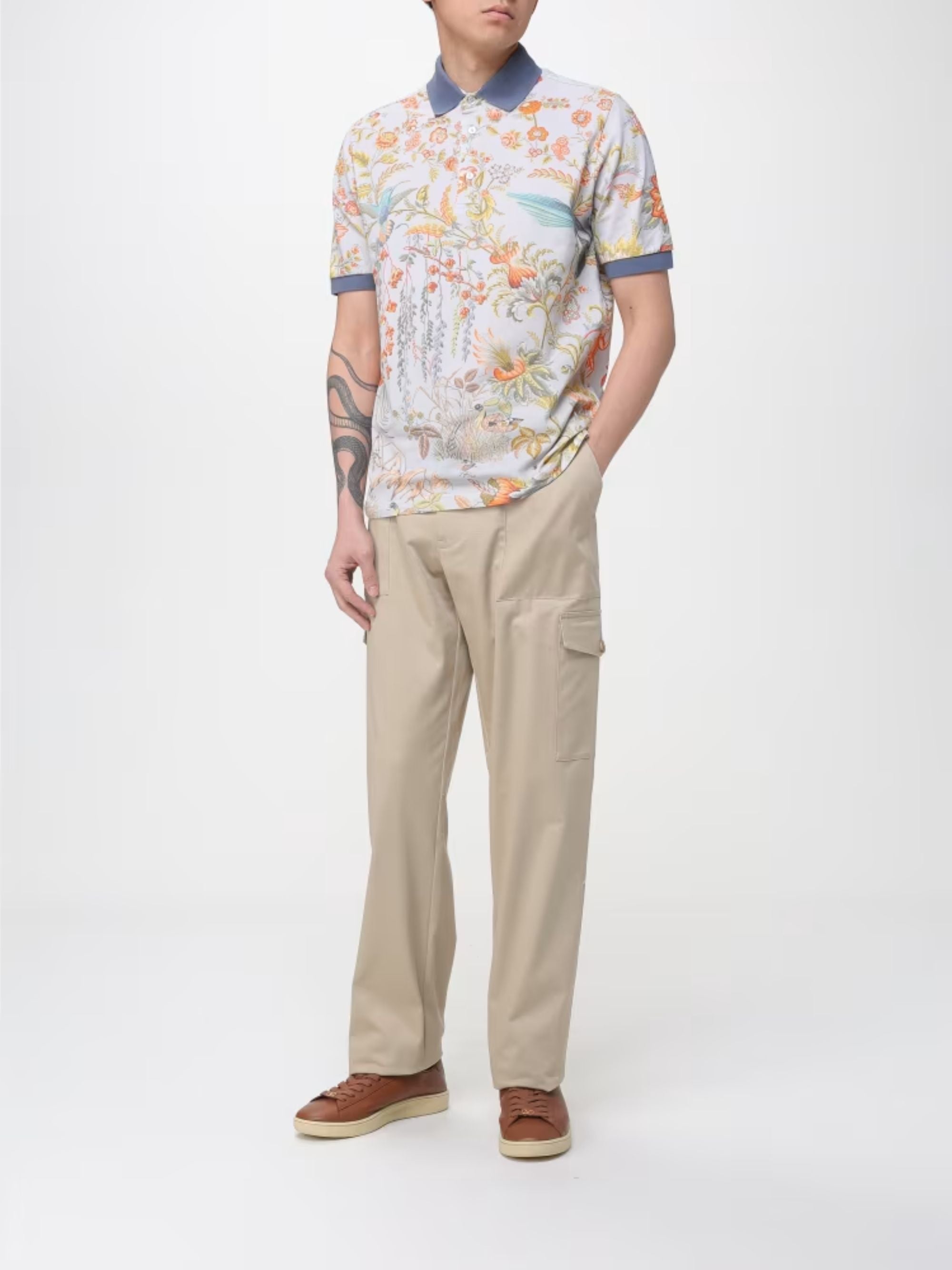 Etro Cotton Collared Short Sleeve T-Shirt with Ribbed Cuffs