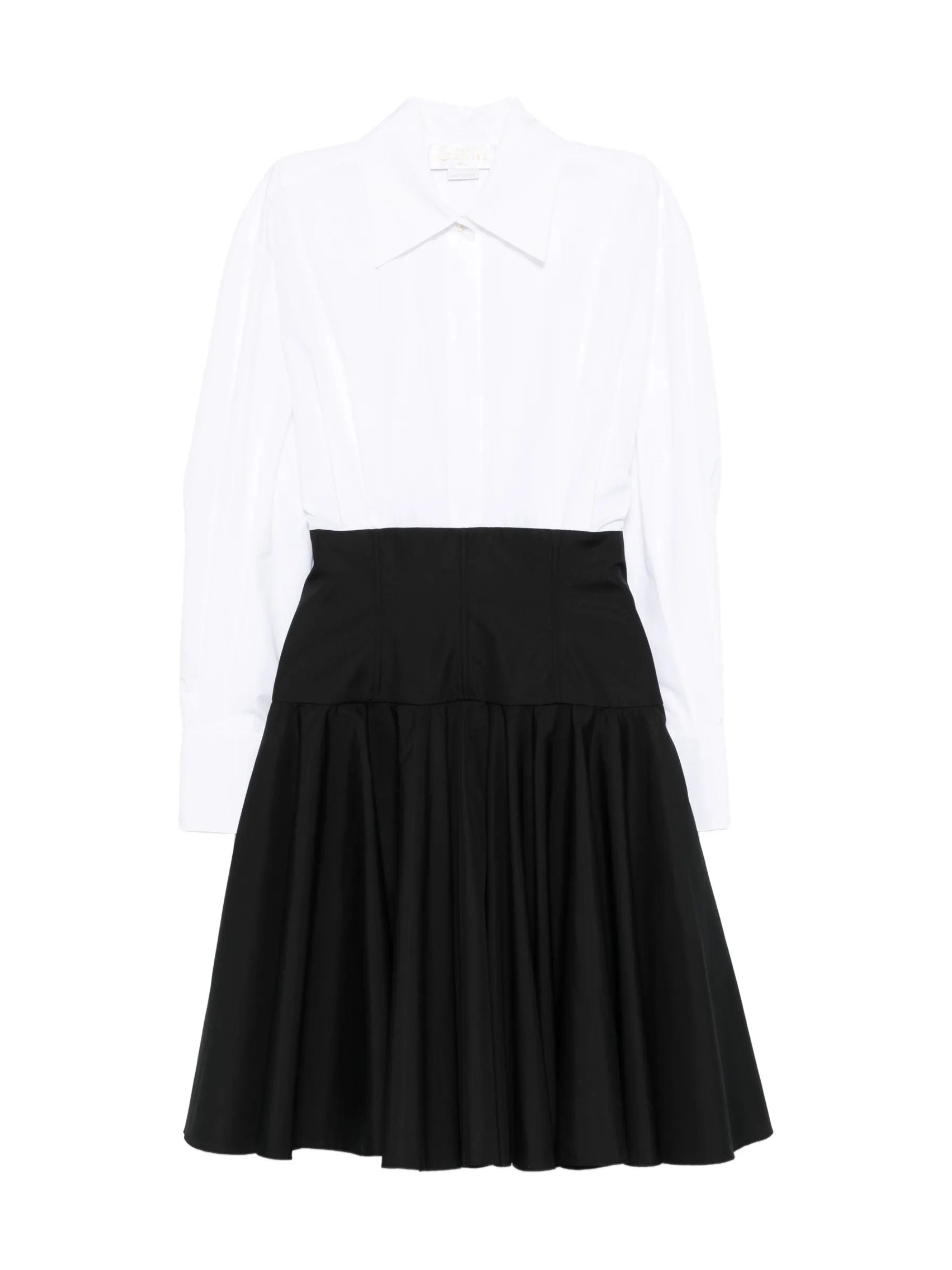 Genny Fitted Waist Long Sleeves Collared A-Line Skirt with Button Fastening